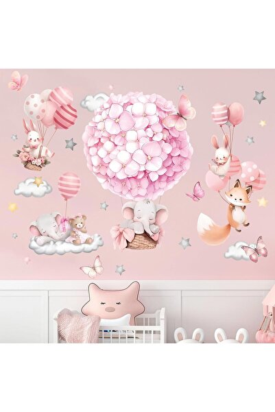 Amimagen ملصقات حائط على شكل حيوانات منطاد هواء ساخن (فيل، دب، ثعلب) - ديكور ...