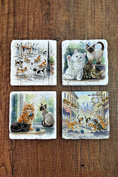 Begoloni Stone Decor حامل أكواب من الحجر الطبيعي - قطط لطيفة مطبوع حامل أكواب...