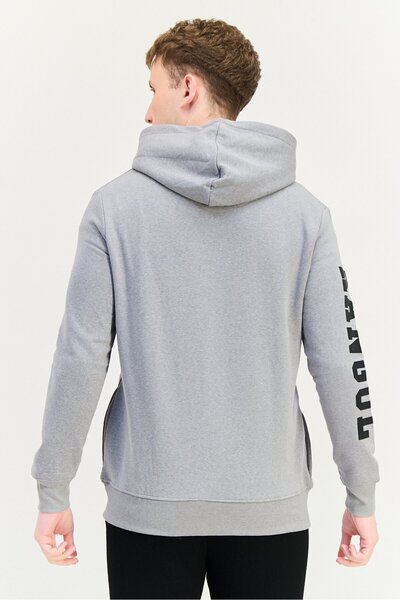 Kangol Men Brand Logo Full Zip Long Sleeves Hoodie, Grey