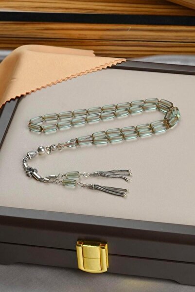 dergah tesbih سبحة من سلسلة هارموني بتصميم فضي شفاف من العنبر المضغوط