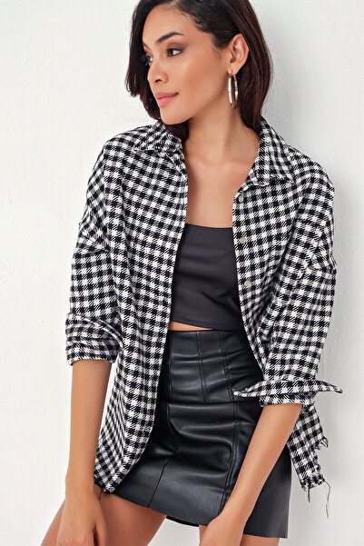Bigdart Γυναικείο πουκάμισο με καρό σχέδιο oversized Lumberjack 3854 - Μαύρο - Λευκό