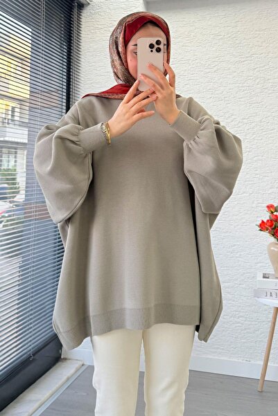 MELEK ARAZ Oversize Kadın Triko Kazak – Haki