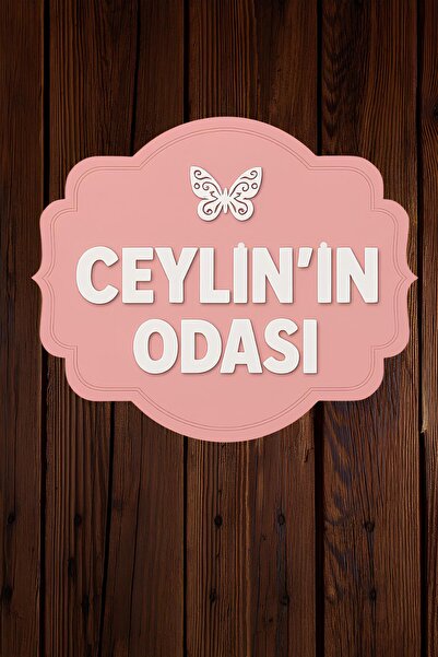 Şirin Lazer Pembe Ahşap Mdf Kelebek İsme Özel Kİşiye Özel Kız Çocuk Odası Kap...