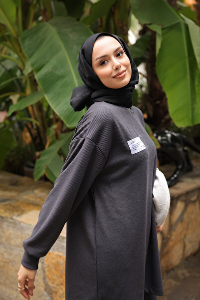 İmajButik Anthracite Embroidered Tunic Trouser Set