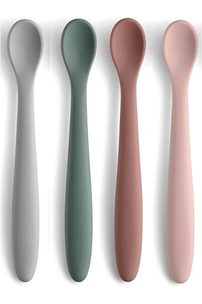 JOYZ Silicone Feeding Spoons, 4-Pack Flexible Training Spoons with Soft Edges for 6-12 Months
