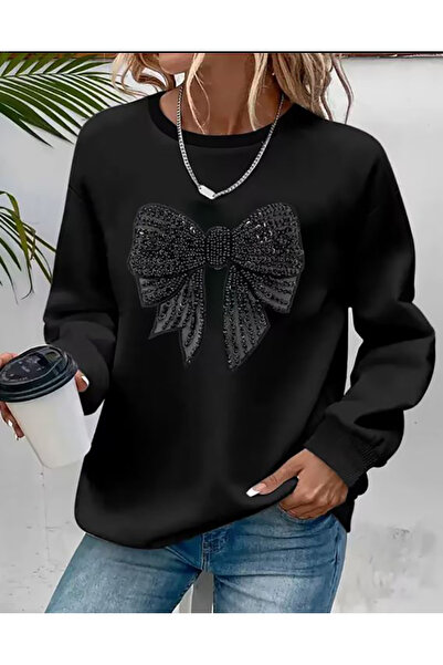 herkesemoda Φούτερ με λεπτομέρεια με στάμπα με μαύρη κορδέλα