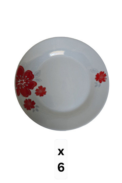 Cesiro Set of 6 dessert plates, 19 cm, Porcelain, decorated with red flowers