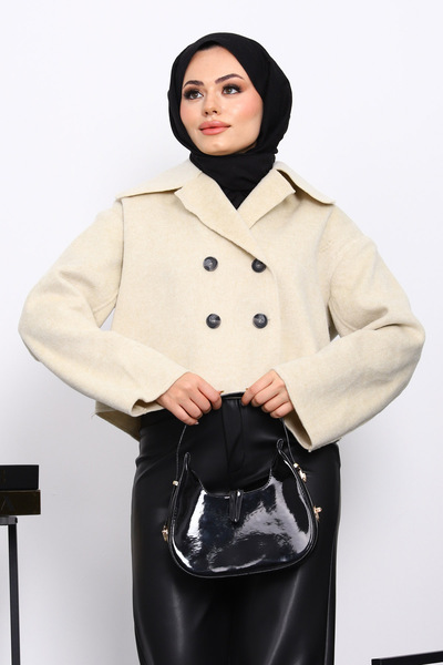 İmajButik Cream Short Buttoned Cashmere Jacket