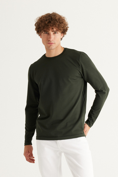 ALTINYILDIZ CLASSICS Πλεκτό πουλόβερ με λαιμόκοψη τύπου Crew, κανονική εφαρμογή, χακί