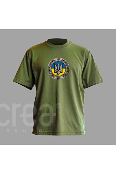 Crea Eymer Wear Ukraine Military Emblem Printed - Military Co Digital Cycling T-Shirt - Khaki - Black