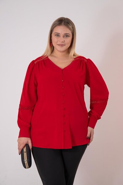 Roxxlen Μπλούζα με δαντέλα μεγάλου μεγέθους