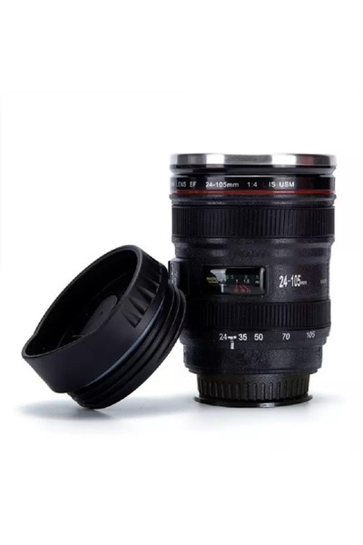 Gonga Photo lens shaped mug, stainless steel interior, thermal protection, 350 ml, Black