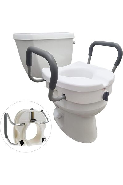 CAREX مقعد مرحاض مرتفع سهل القفل مع ذراعين، ارتفاع 5 بوصات، يناسب معظم المراحيض