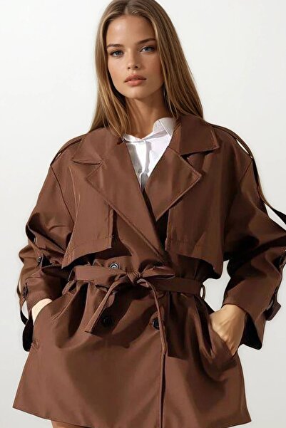 VAGGON Καμπαρντίνα με λεπτομέρεια ζώνης και δέσιμο με κορδόνια στον γιακά διπλό πέτο