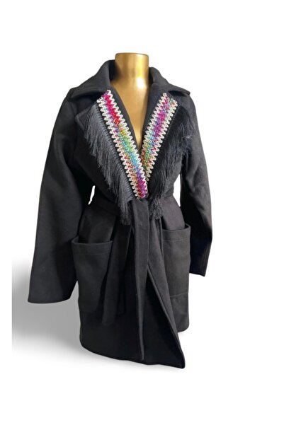 MDY-marketplace Medium coat with colorful design and fringes