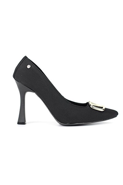 Gökhan Talay Camille Flexible Soft Non-Slip Sole (10 cm) Black Suede V Buckle Women's Heeled Shoes