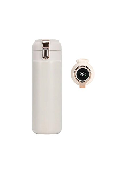 PETITE Stainless steel thermal mug for coffee or tea with temperature display, 400 ml, white