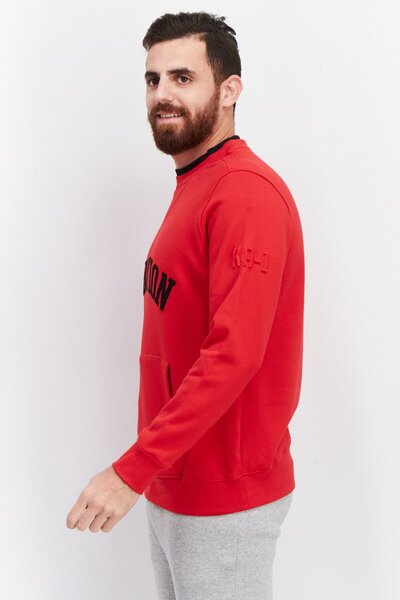 KA-1 Men Crew Neck Embroidered Long Sleeve Sweatshirt, Red