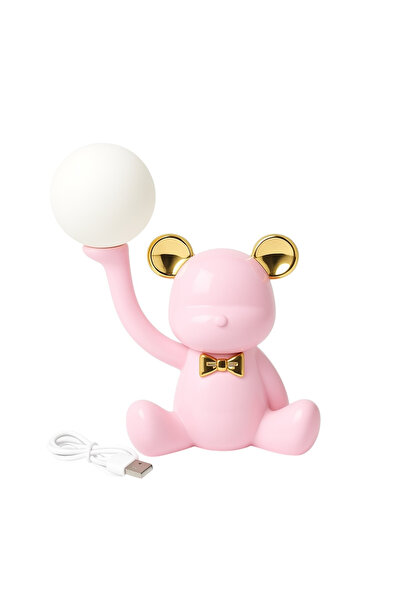 OEM Lampă de noapte LED cu ursuleț roz și sferă luminoasă – Lampă de noapte USB