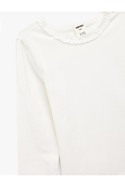 Koton Cotton Ruffled Crew Neck Long Sleeve T-Shirt