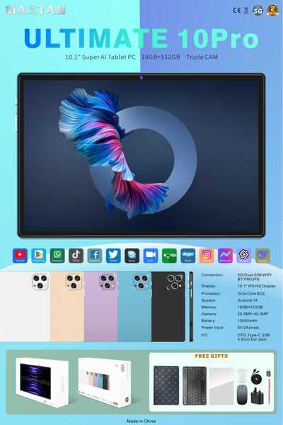 Be Smart Pro MAXTAP 512GB 16RM 10.1 inch with keyboard, mouse, and gifts