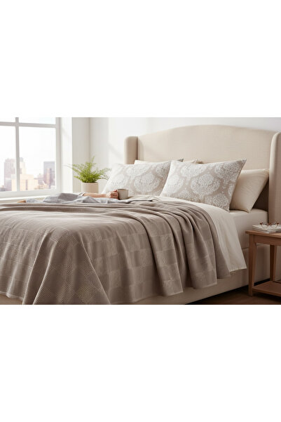 Comfort Craft 100% Cotton Weave Series Fitted Sheet Pique Set Double Size 4 Pieces Post Patterned Camel