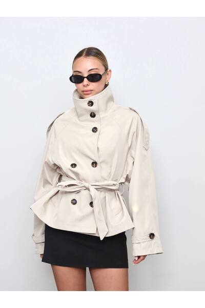 Genel Markalar Dik Yaka Kemerli Trençkot