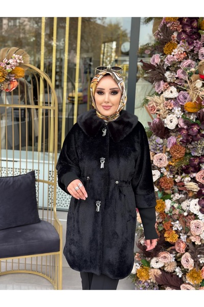 NPRIVE Ribana Kol Detaylı Angora Kaban Siyah