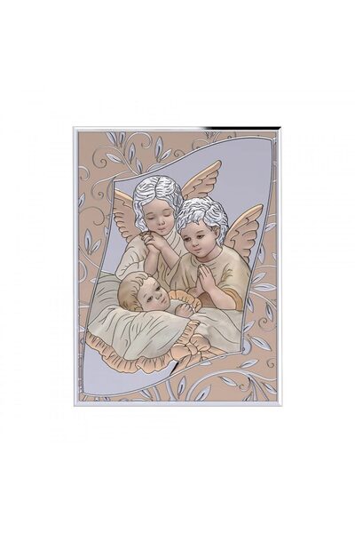 SLEVORI Icoană argintie „Îngeri” 11,5×14,6 cm auriu - ramă maro