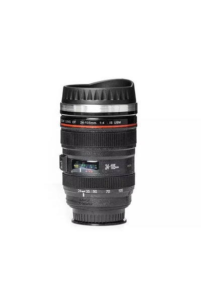 Gonga Photo lens shaped mug, stainless steel interior, thermal protection, 350 ml, Black