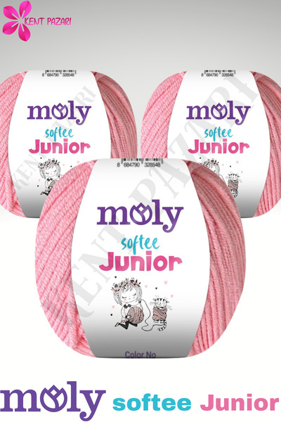 Kent Pazarı Moly Softee Junior 3 Pieces Punch Hand Knitting Yarn Amigurumi Yarn 50 Gr Bag Toy Yarn