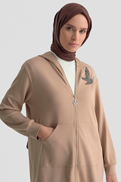Armine TREND Tunic with Zippered Kangaroo Pocket and Hooded Stones Accessories Beige 25Yt542