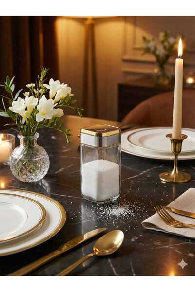 LOVYCO Gold Detailed Glass Salt and Pepper Shakers Decorative Luxury Design Spice Jar 1 Piece