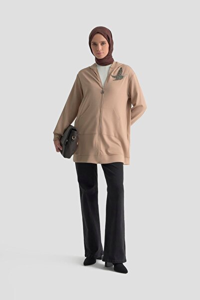 Armine TREND Tunic with Zippered Kangaroo Pocket and Hooded Stones Accessories Beige 25Yt542