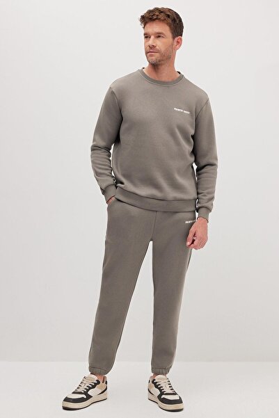 Tudors Ανδρικό σετ αθλητικών φορμών Relax Fit από βαμβακερό 3 νήματα με μαλακή υφή με φλις εσωτερικά και λαιμόκοψη σε γκρι χρώμα