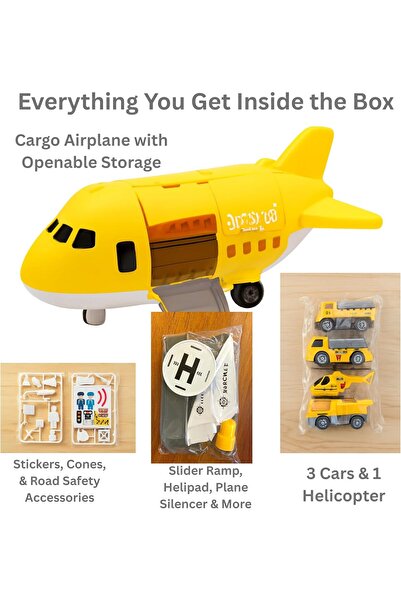 SARAOONT Yellow Cargo Aircraft Toy Set with Diecast Cars