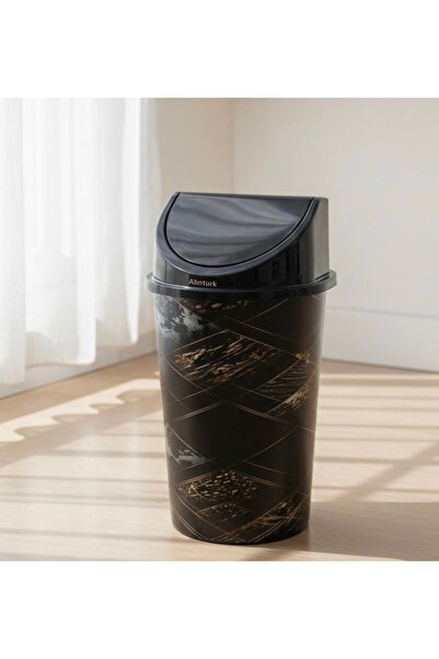 abnturk 10 Litre Click Kapakli 41x19 cm Siyah Baklava Desen Cöp Kovasi
