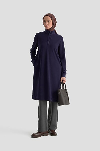 Armine Trend Ribbed Half Zip Tunic Navy Blue 25Kt456