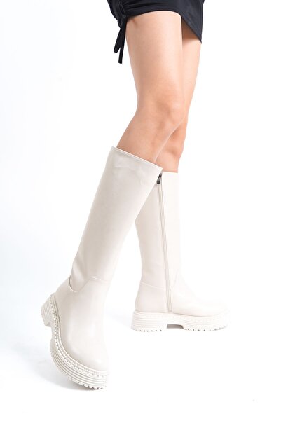 FEMME Vanessa Kadın Tırtıklı Kalın Taban Diz Altı Fermuarlı Günlük Çizme