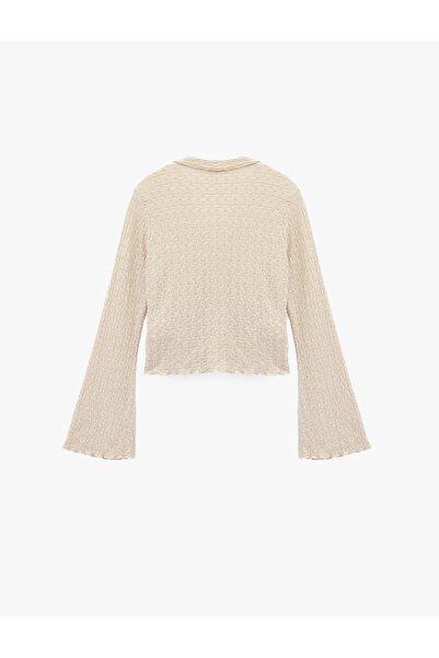 Koton Slim Fit Long Sleeve Buttoned Textured Classic Collar Blouse