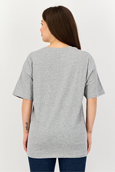 Brave Soul Women Crew Neck Short Sleeve Graphic Print T-Shirt, Light Grey