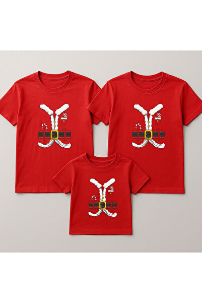 MODA Yeni Yıl Yılbaşı Noel Baba Kıyafeti Baskılı Anne Baba Çocuk Aile Tişört Kombin