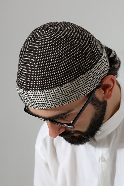 ihvan online Men's Winter Orlon Folded Prayer Cap – Dot Patterned - Brown