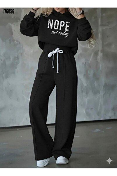 Valeria Butik Set de două piese pentru femei Nope cu imprimeu cu glugă Swea tricou și Alt