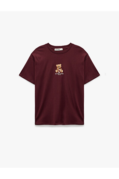 Koton Tricou cu mânecă scurtă brodat cu ursuleț guler rotund bumbac supradime...