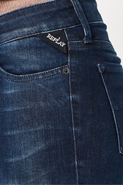 Replay Women Skinny Fit High Waist Washed Stretchable Denim Jeans, Dark Blue