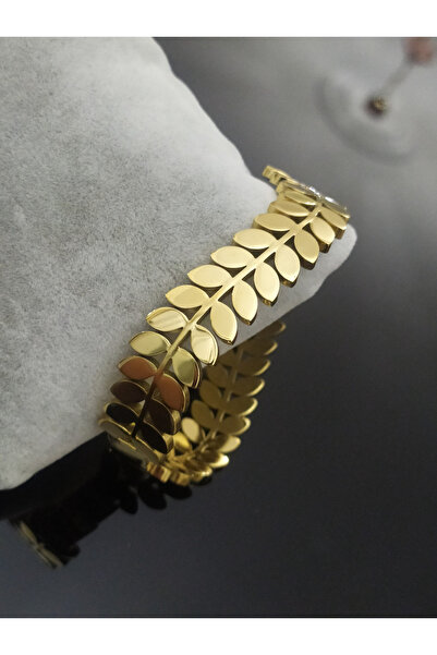 Çelik Kadın Yaprak Model Bileklik – Altın Renk | Suya Dayanıklı, Kararma Yapmaz