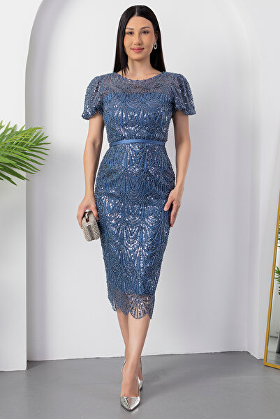 PULLIMM Βραδινό φόρεμα με λεπτομέρεια με χάντρες με λαιμόκοψη BAL152