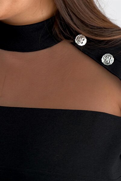 Roxxlen Μπλούζα με κουμπιά μεγάλου μεγέθους Μαύρη