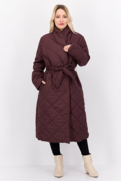 Fire & Glory جاكيت باركا نسائي مبطن بحزام، لون أرجواني